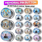 25 In Loving Memory Pin Button Canva Editable Templates, In Loving Memory Templates, Memorial Canva Template, Funeral & Celebration of Life - Editable Memorial Canva Template
