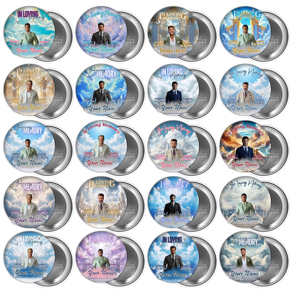 25 In Loving Memory Pin Button Canva Editable Templates, In Loving Memory Templates, Memorial Canva Template, Funeral & Celebration of Life - Editable Memorial Canva Template