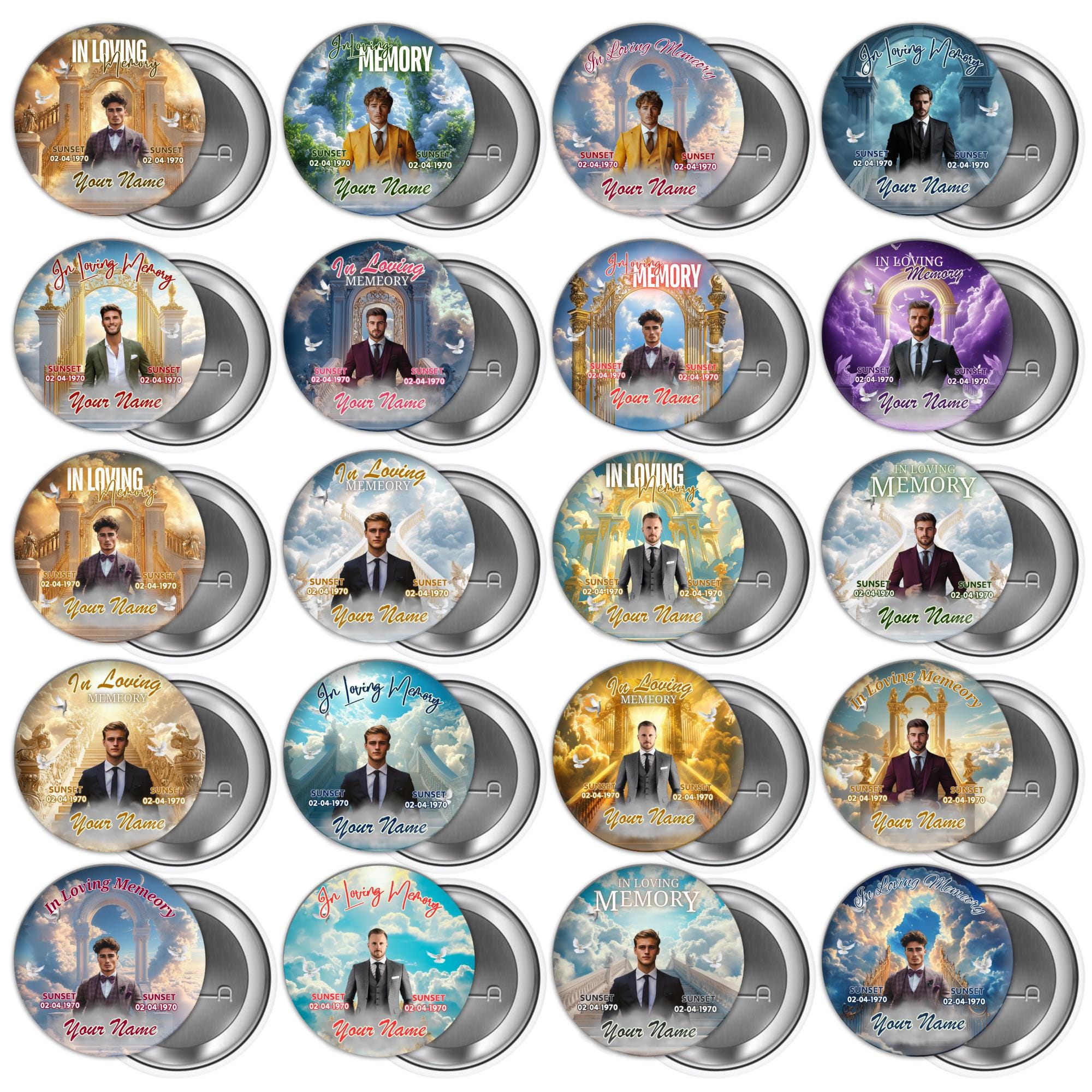 25 In Loving Memory Pin Button Canva Editable Templates, In Loving Memory Templates, Memorial Canva Template, Funeral & Celebration of Life - Editable Memorial Canva Template