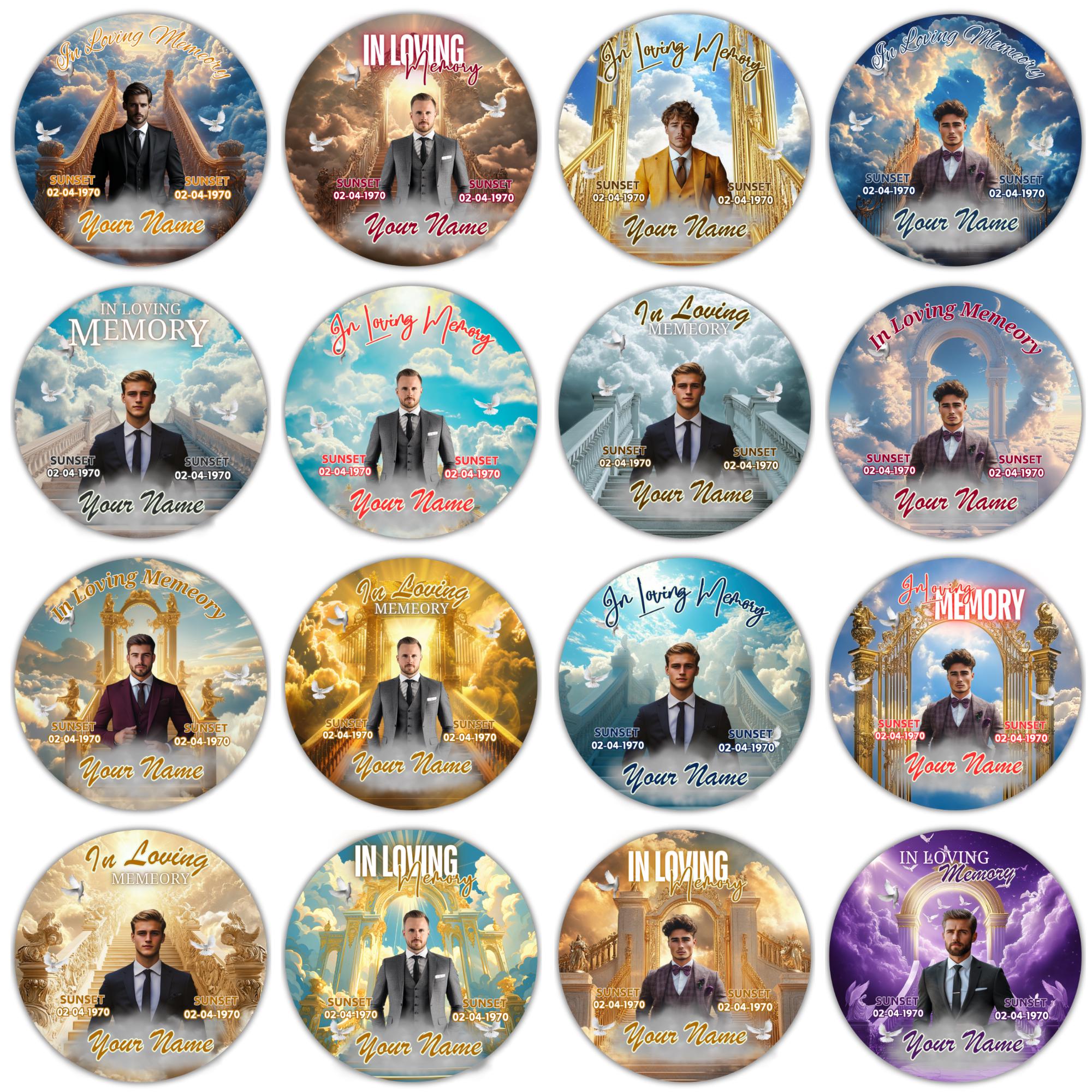 25 In Loving Memory Pin Button Canva Editable Templates, In Loving Memory Templates, Memorial Canva Template, Funeral & Celebration of Life - Editable Memorial Canva Template