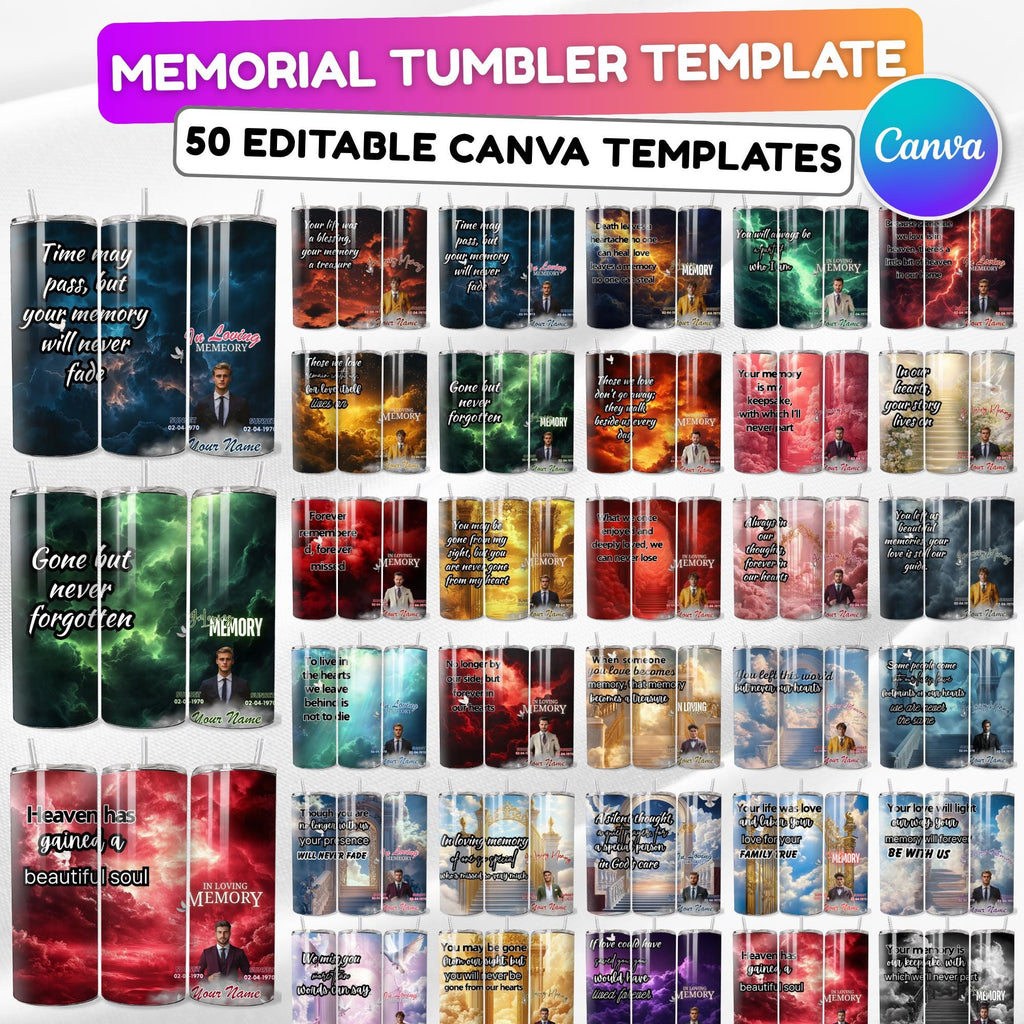50 Memorial Tumbler Canva Editable Template Bundle, Canva Editable Template, In Loving Memory Tumbler, Add your Own Photo Canva Tumbler - Editable Memorial Canva Template