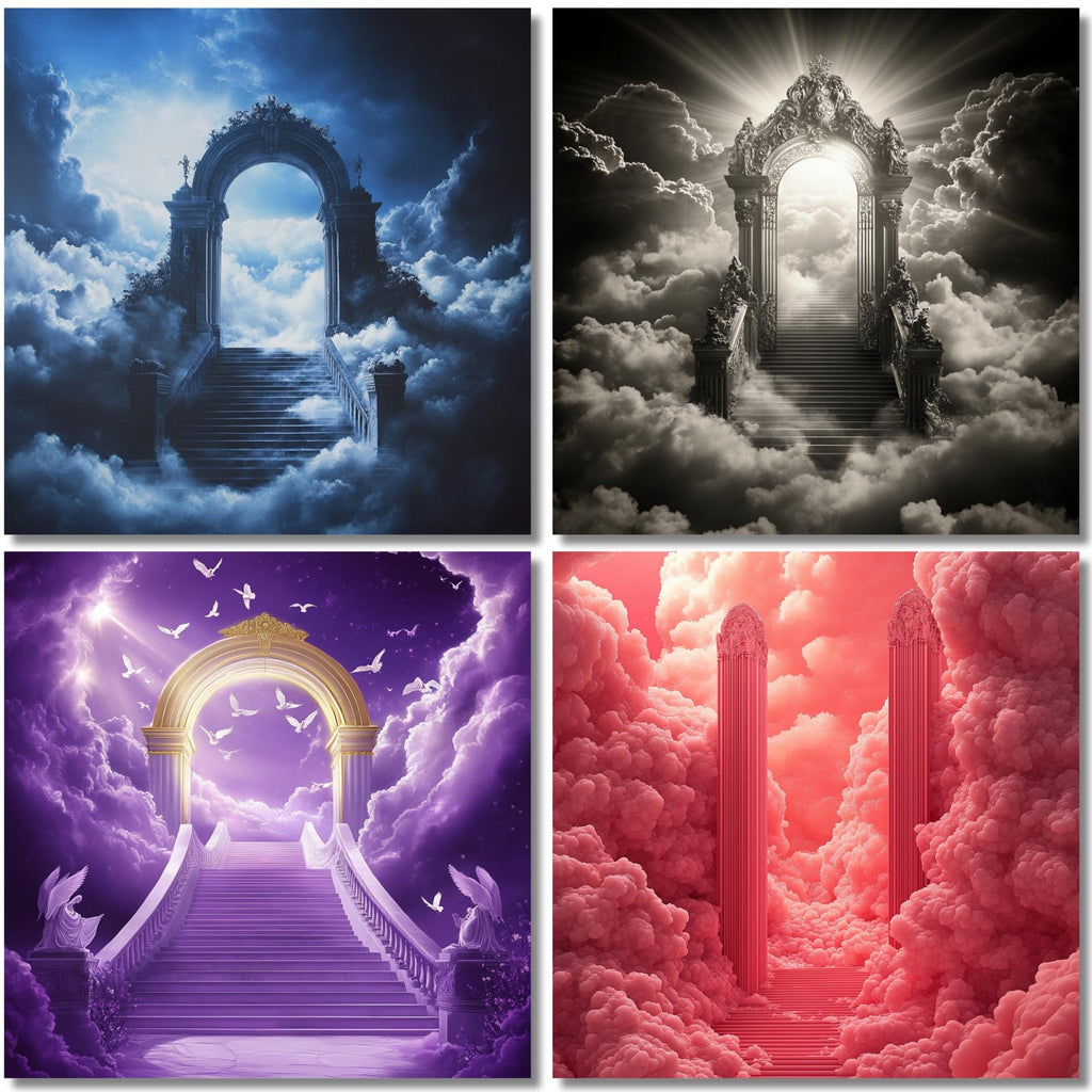 100 Memorial Heaven Backgrounds Png Bundle, Memorial Backgrounds, In Loving Memory Backgrounds, Heaven Stair Steps & Gate, Rest In Peace - Editable Memorial Canva Template