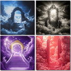 100 Memorial Heaven Backgrounds Png Bundle, Memorial Backgrounds, In Loving Memory Backgrounds, Heaven Stair Steps & Gate, Rest In Peace - Editable Memorial Canva Template