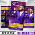 In Loving Memory Purple Funeral Program Template, Editable TriFold 17x11 Program, Celebration of Life Obituary Program, Digital Download - Editable Memorial Canva Template