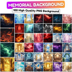 100 Memorial Heaven Backgrounds Png Bundle, Memorial Backgrounds, In Loving Memory Backgrounds, Heaven Stair Steps & Gate, Rest In Peace - Editable Memorial Canva Template