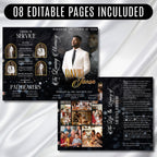 08 Black In Loving Memory Funeral Program Template, Memorial Editable Bifold 11x8.5” Design, Obituary Celebration Of Life, Digital Download - Editable Memorial Canva Template