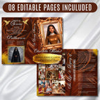 08 Brown In Loving Memory Funeral Program Template, Memorial Editable Bifold 11x8.5” Design, Obituary Celebration Of Life, Digital Download - Editable Memorial Canva Template