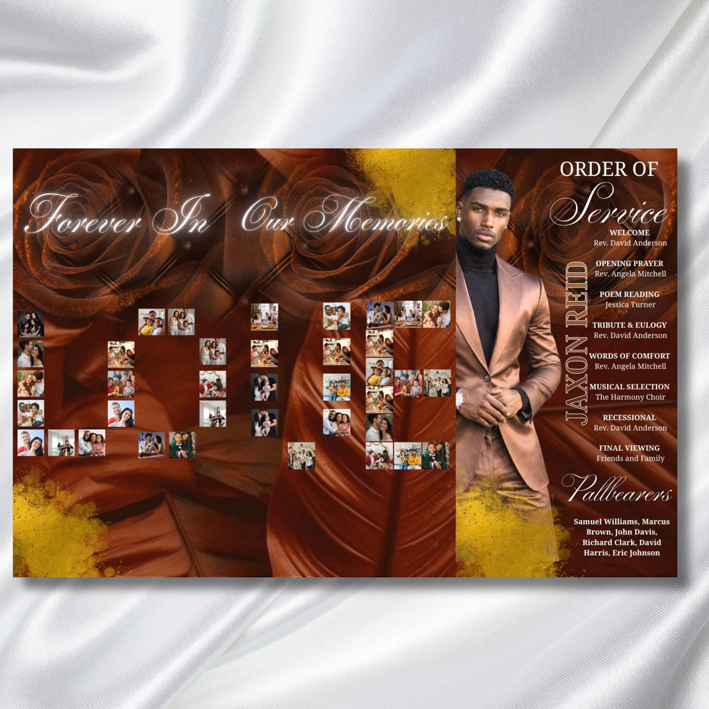 In Loving Memory Brown Funeral Program Template, Editable TriFold 17x11 Program, Celebration of Life Obituary Program, Digital Download - Editable Memorial Canva Template
