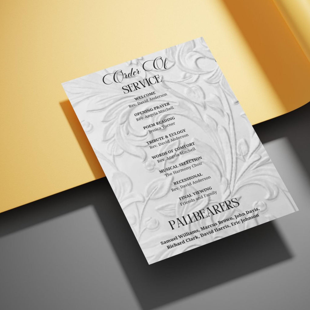 08 Pages Cream White Funeral Program Template, Memorial Editable Bifold 11x8.5” Design, Obituary Celebration Of Life, Digital Download - Editable Memorial Canva Template