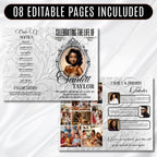 08 Pages Cream White Funeral Program Template, Memorial Editable Bifold 11x8.5” Design, Obituary Celebration Of Life, Digital Download - Editable Memorial Canva Template