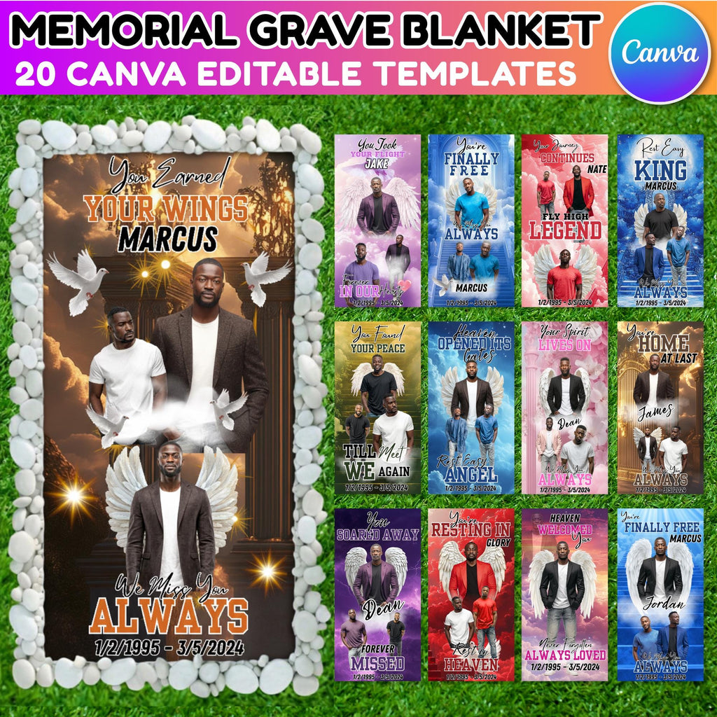 20 In Loving Memory Grave Blanket Canva Editable Templates, Adult Grave Blanket Cover Template, Cemetery Blanket Template, Digital Download - Editable Memorial Canva Template