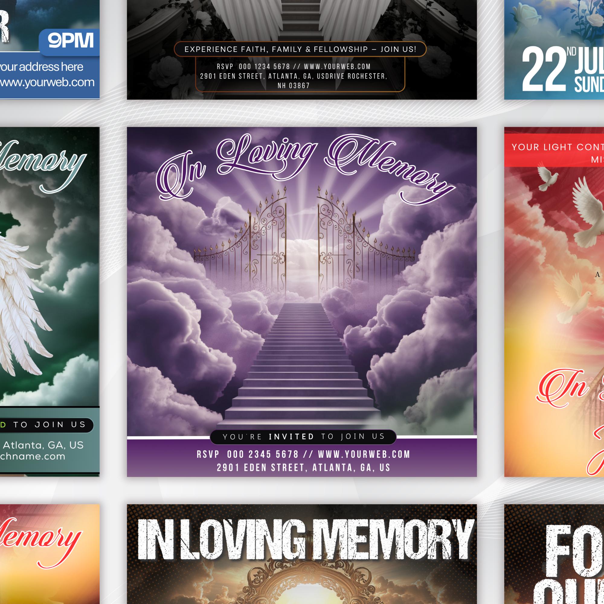 08 In Loving Memory Flyer Canva Editable Template, Rest In Piecs Flyer, Foreever in Our Heart Template, Funeral Invite Flyer Template - Editable Memorial Canva Template