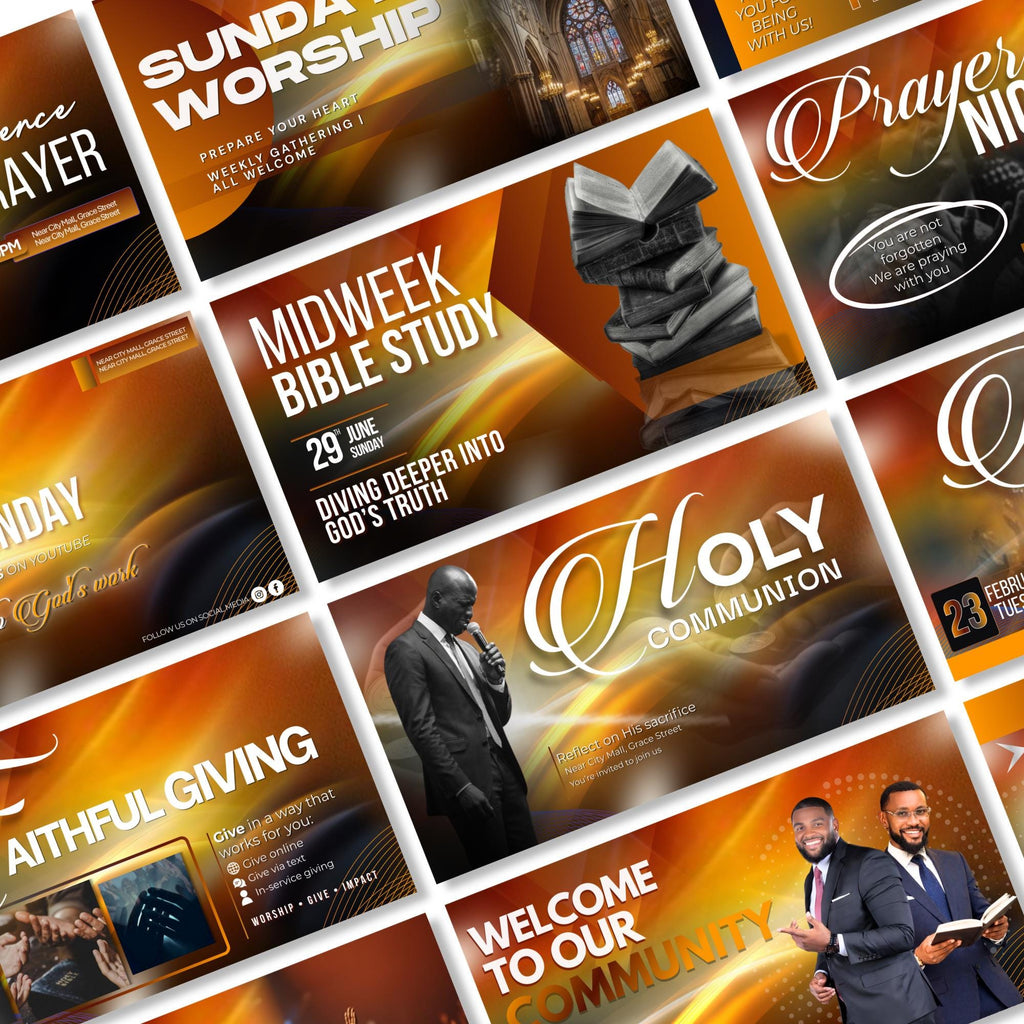 12 Church Announcement Slides Canva Editable Template, Pre Service Slides Modern Gradients Template, Church Welcome Livestream Presentation - Editable Memorial Canva Template