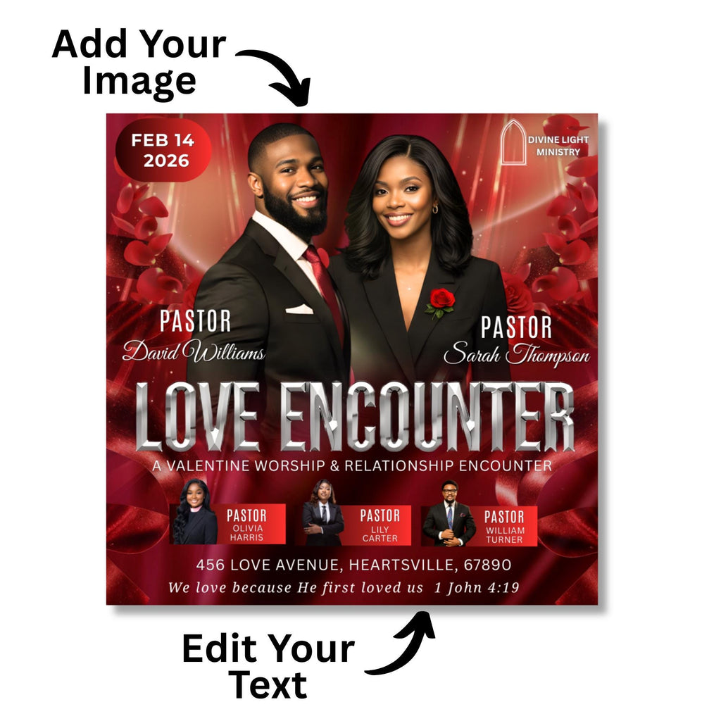 Valentine's Love Encounter Flyer Canva Editable Template, Pastoral Anniversary Flyer, Church Program Template, Valentine Sunday Service - Editable Memorial Canva Template