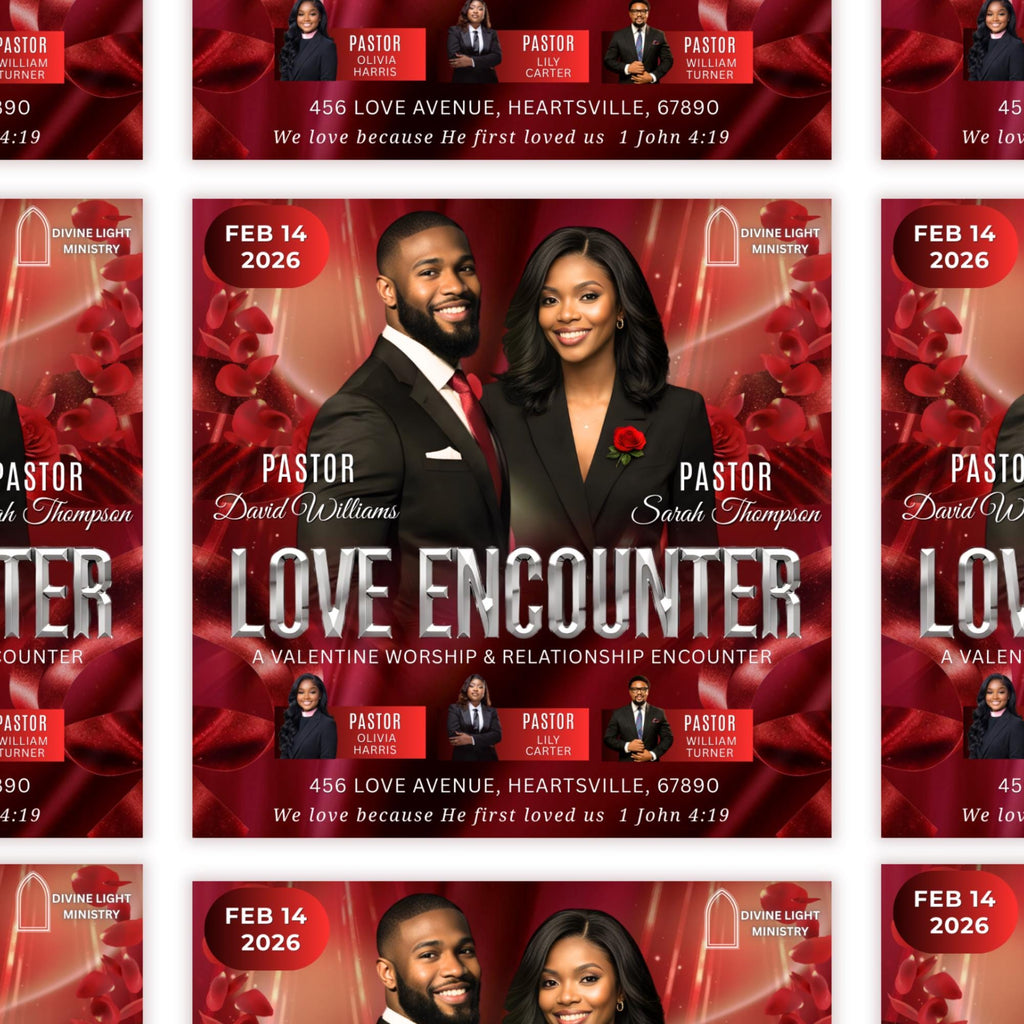 Valentine's Love Encounter Flyer Canva Editable Template, Pastoral Anniversary Flyer, Church Program Template, Valentine Sunday Service - Editable Memorial Canva Template