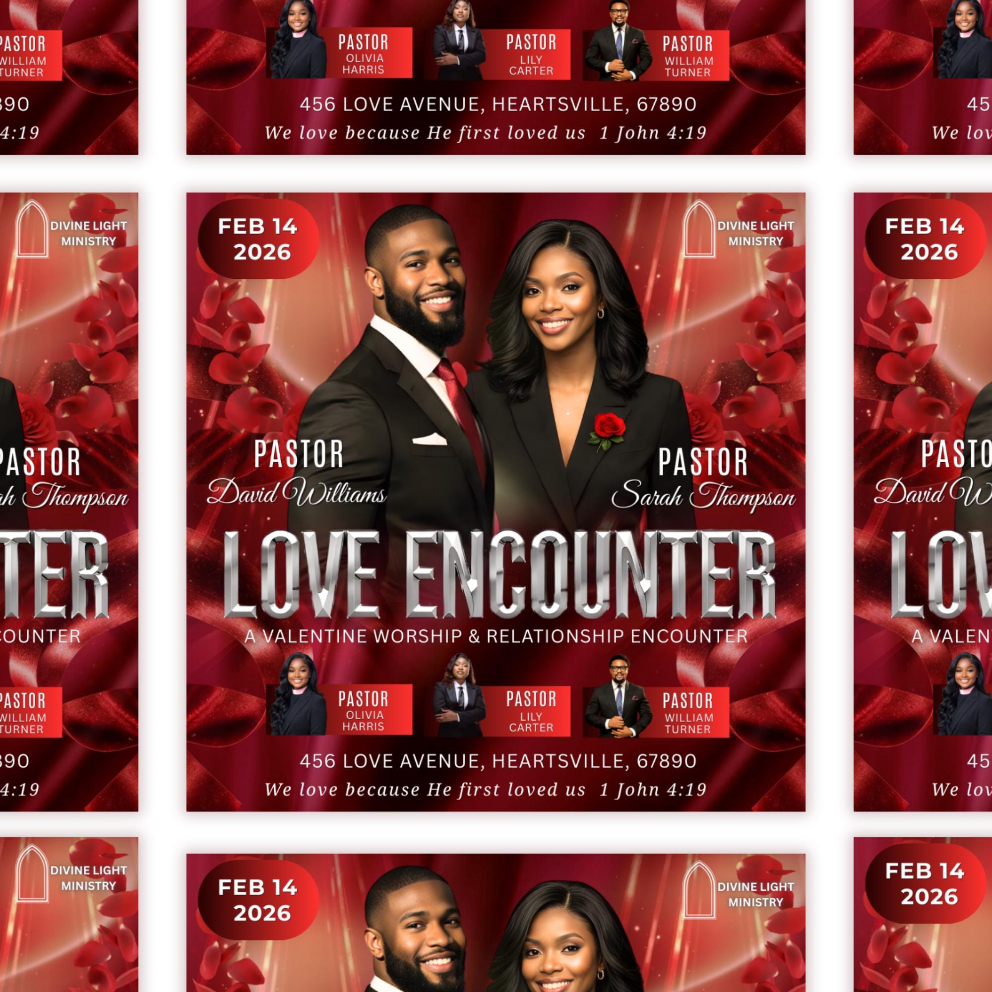 Valentine's Love Encounter Flyer Canva Editable Template, Pastoral Anniversary Flyer, Church Program Template, Valentine Sunday Service - Editable Memorial Canva Template