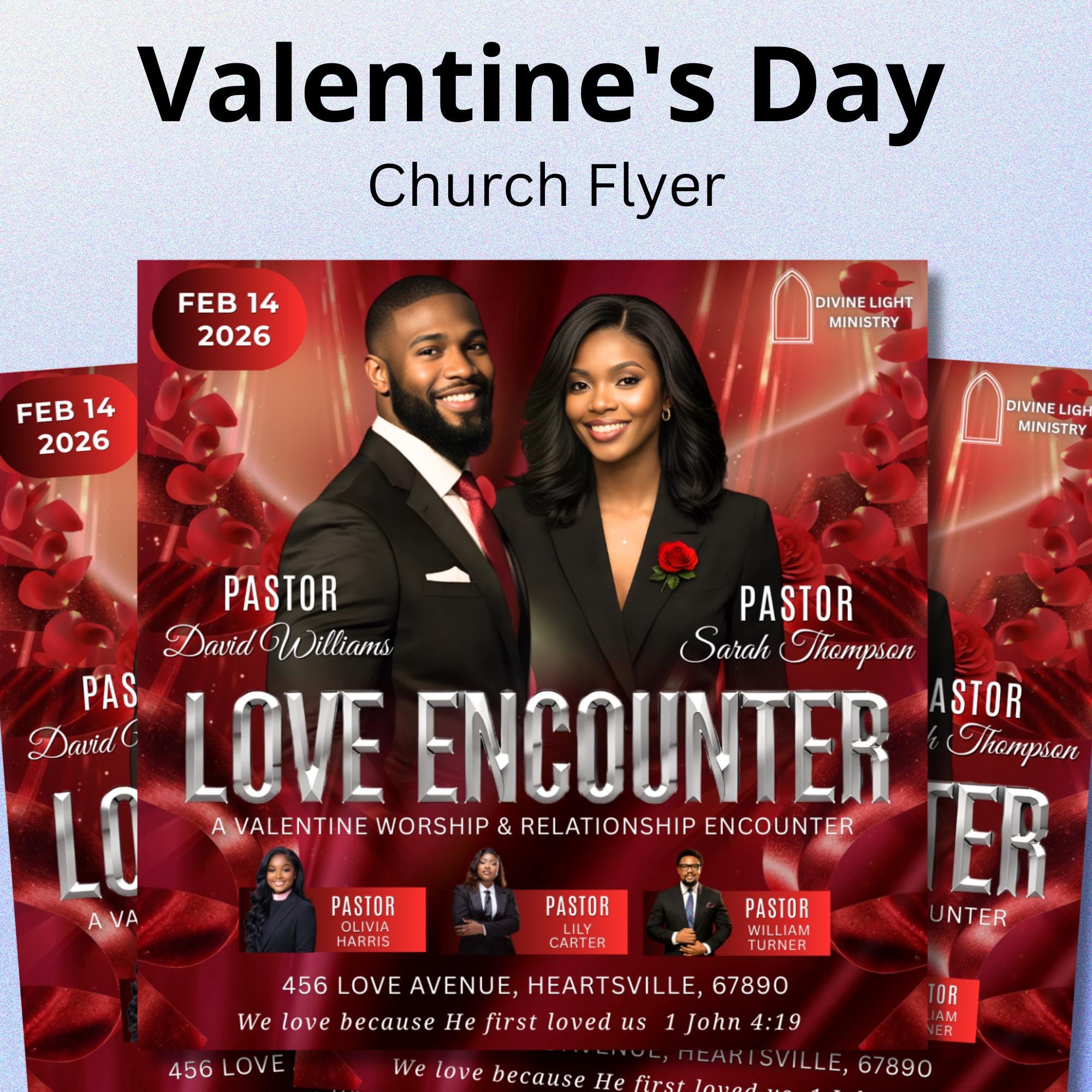 Valentine's Love Encounter Flyer Canva Editable Template, Pastoral Anniversary Flyer, Church Program Template, Valentine Sunday Service - Editable Memorial Canva Template