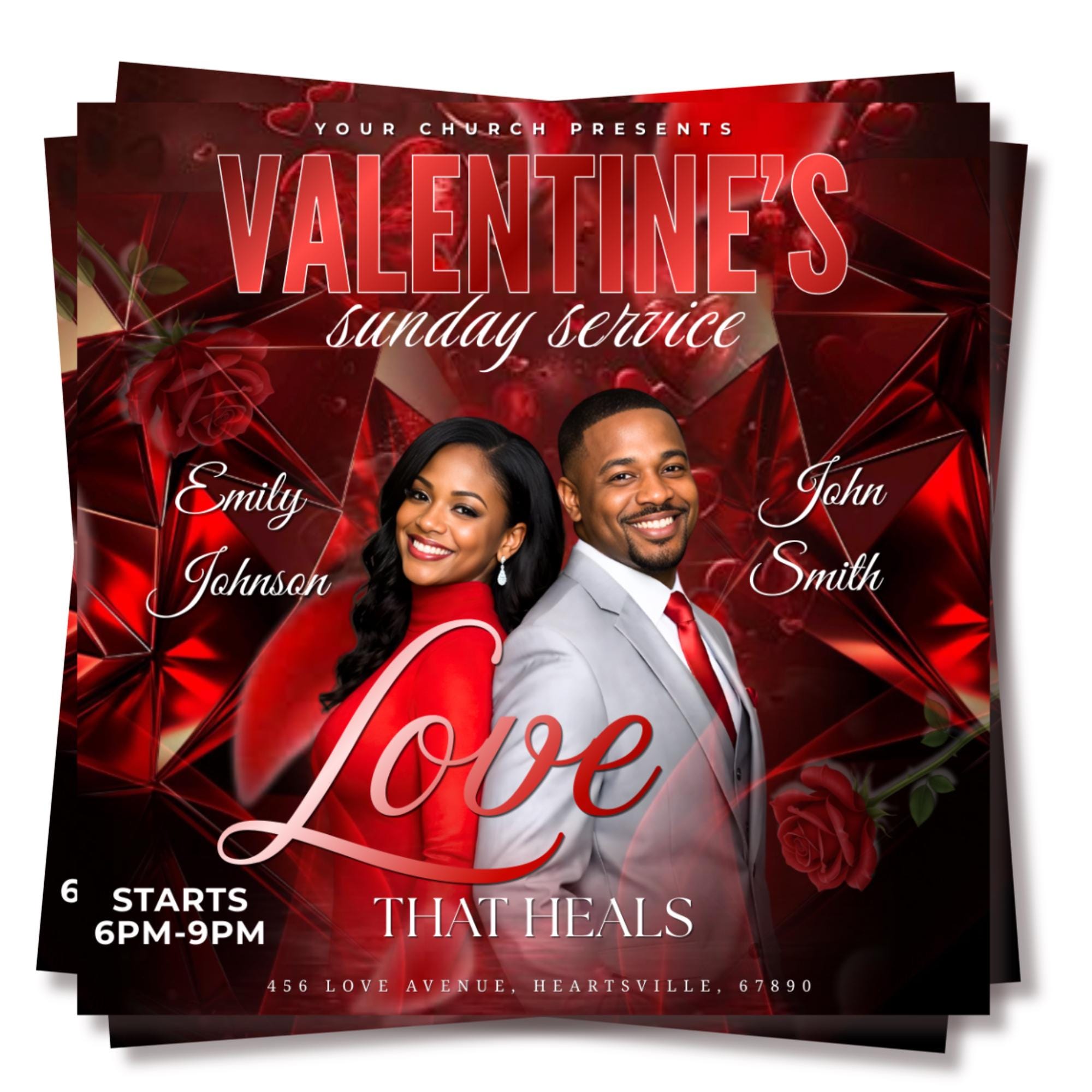Valentine Sunday Service Flyer Canva Editable Template, Pastoral Anniversary Flyer, Church Program Template, Digital Download - Editable Memorial Canva Template