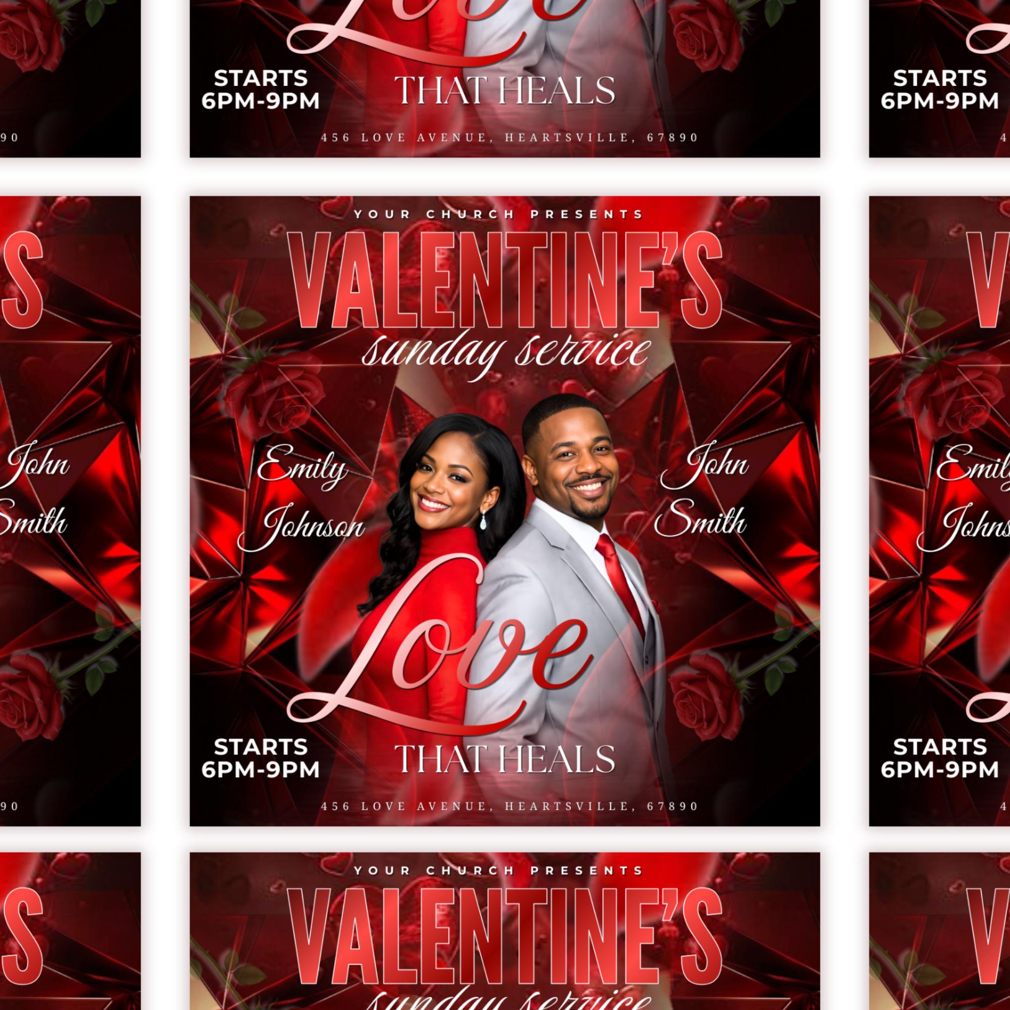 Valentine Sunday Service Flyer Canva Editable Template, Pastoral Anniversary Flyer, Church Program Template, Digital Download - Editable Memorial Canva Template