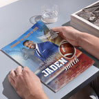 08 Pages Blue Football Funeral Program Template, Bi-Fold(11x8.5 in) Funeral Program, Obituary Celebration Of Life Program, Digital Download - Editable Memorial Canva Template
