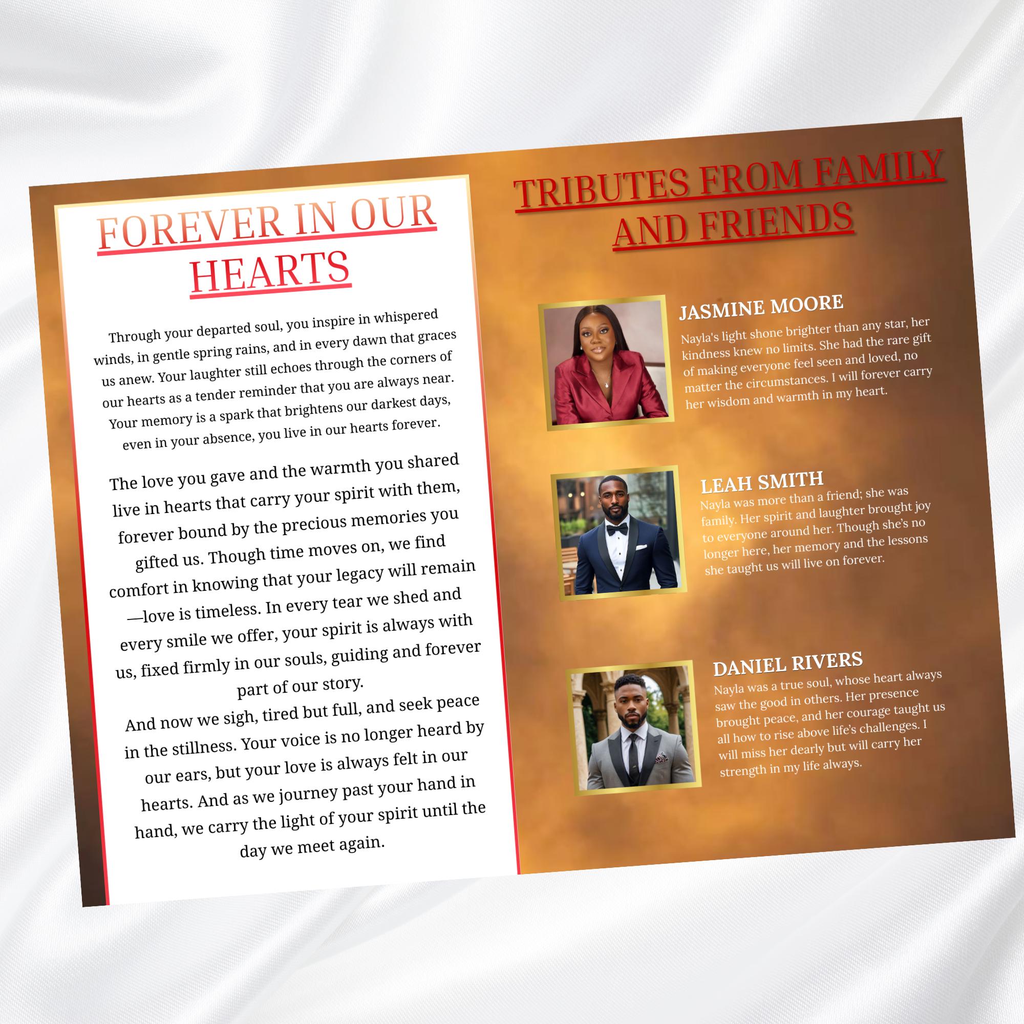 Brown & Red Obituary Funeral Program Template, Bi-Fold(11x8.5 in) Funeral Program, Obituary Celebration Of Life Program, Digital Download - Editable Memorial Canva Template