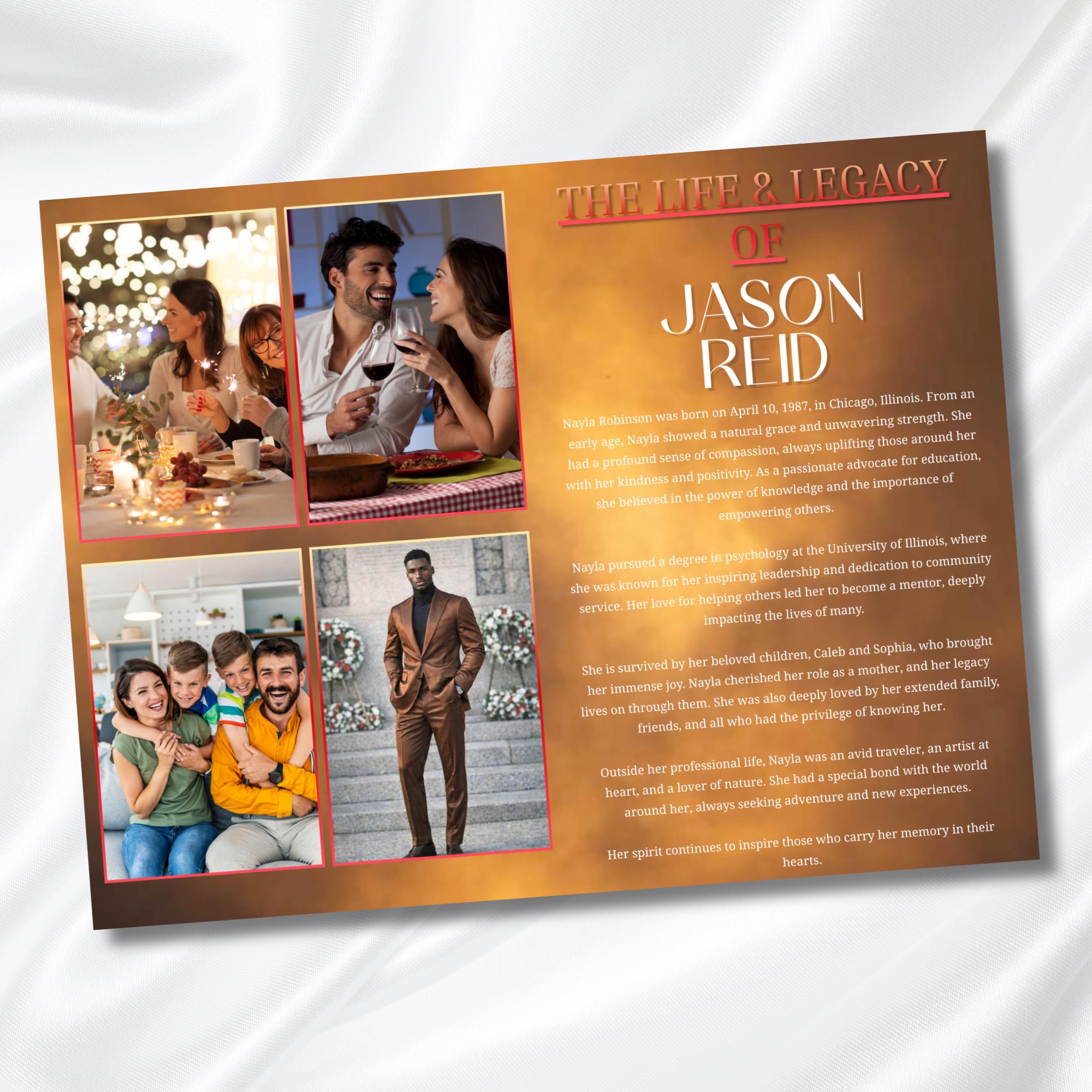 Brown & Red Obituary Funeral Program Template, Bi-Fold(11x8.5 in) Funeral Program, Obituary Celebration Of Life Program, Digital Download - Editable Memorial Canva Template
