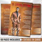 Brown & Red Obituary Funeral Program Template, Bi-Fold(11x8.5 in) Funeral Program, Obituary Celebration Of Life Program, Digital Download - Editable Memorial Canva Template