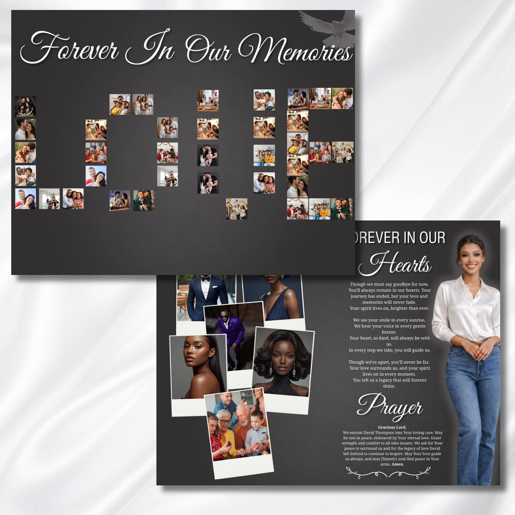 Grey & White Obituary Funeral Program Template, Bi-Fold(11x8.5 in) Funeral Program, Obituary Celebration Of Life Program, Digital Download - Editable Memorial Canva Template