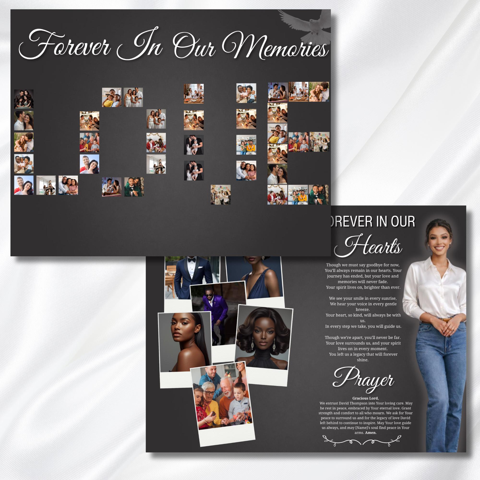 Grey & White Obituary Funeral Program Template, Bi-Fold(11x8.5 in) Funeral Program, Obituary Celebration Of Life Program, Digital Download - Editable Memorial Canva Template