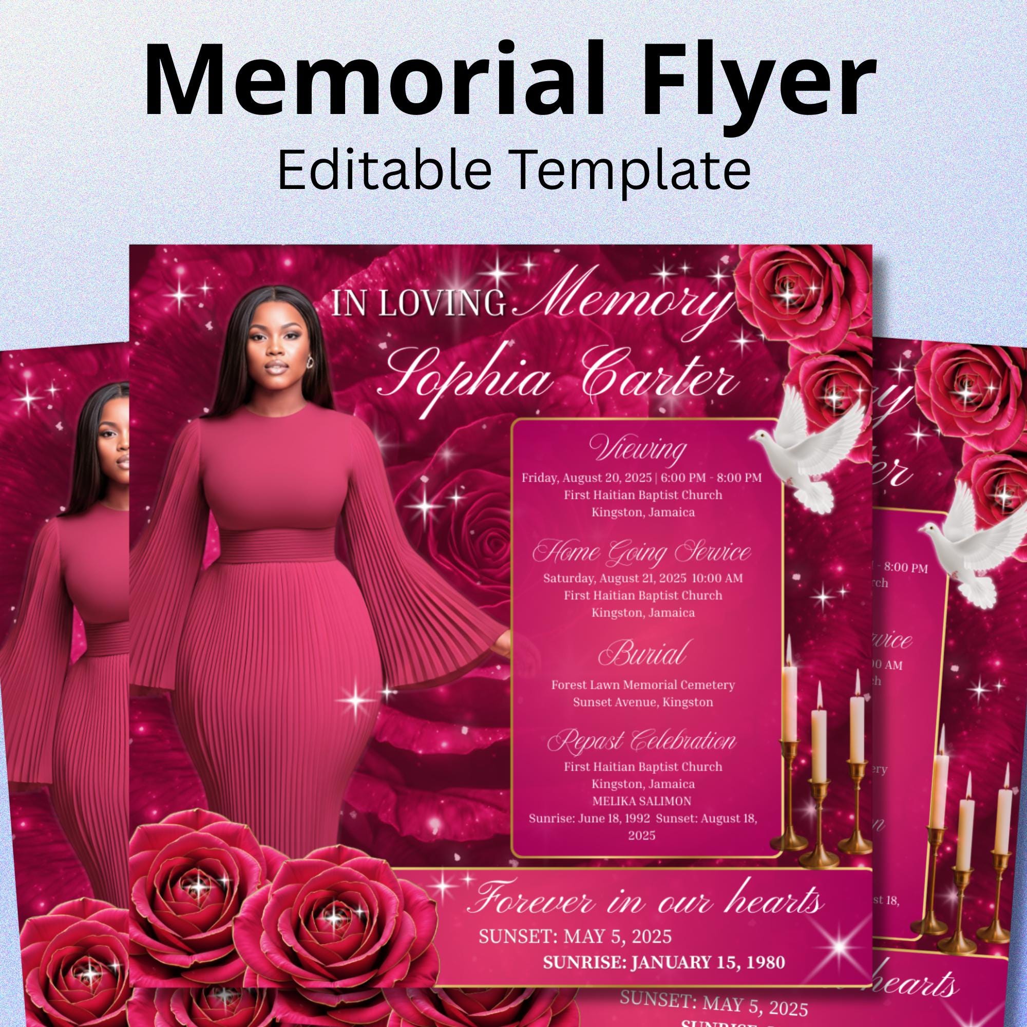 In Loving Memory Flyer Canva Editable Template, Memorial Remembrance Flyer, Rest In Peace, Forever In Our Memories, Digital Download - Editable Memorial Canva Template