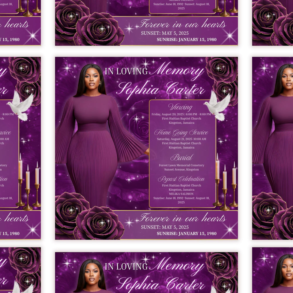 In Loving Memory Purple Flyer Canva Editable Template, Memorial Remembrance Flyer, Rest In Peace, Forever In Our Memories, Digital Download - Editable Memorial Canva Template