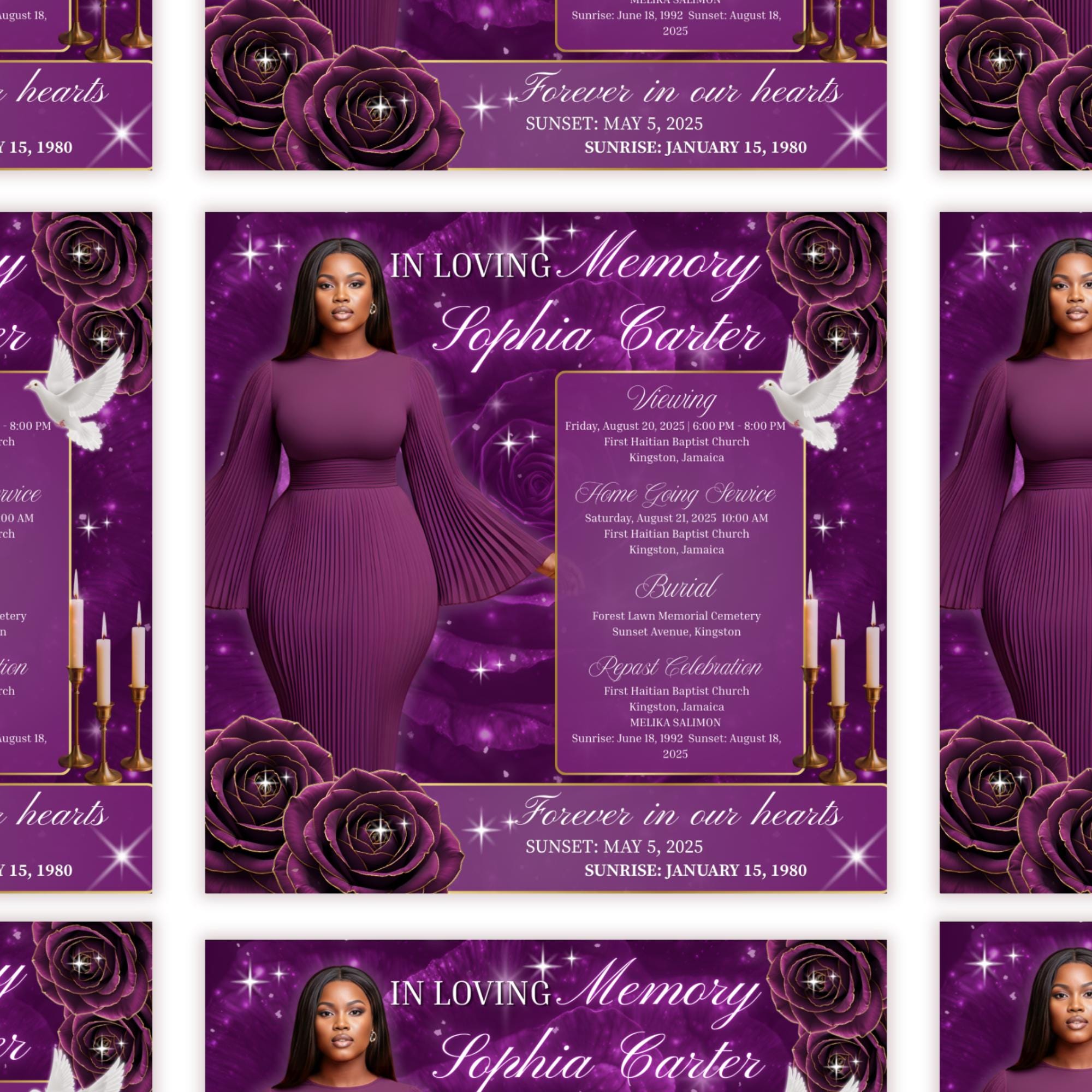 In Loving Memory Purple Flyer Canva Editable Template, Memorial Remembrance Flyer, Rest In Peace, Forever In Our Memories, Digital Download - Editable Memorial Canva Template
