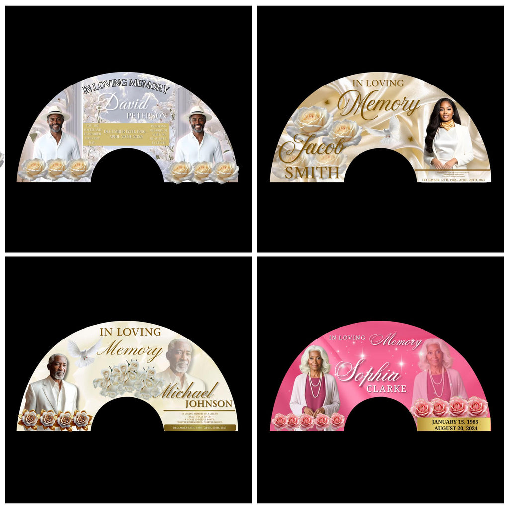 26 In Loving Memory Clack Fan Canva Editable Templates, In Loving Memory Templates, Memorial Canva Template, Funeral Memorial Clack Fan - Editable Memorial Canva Template