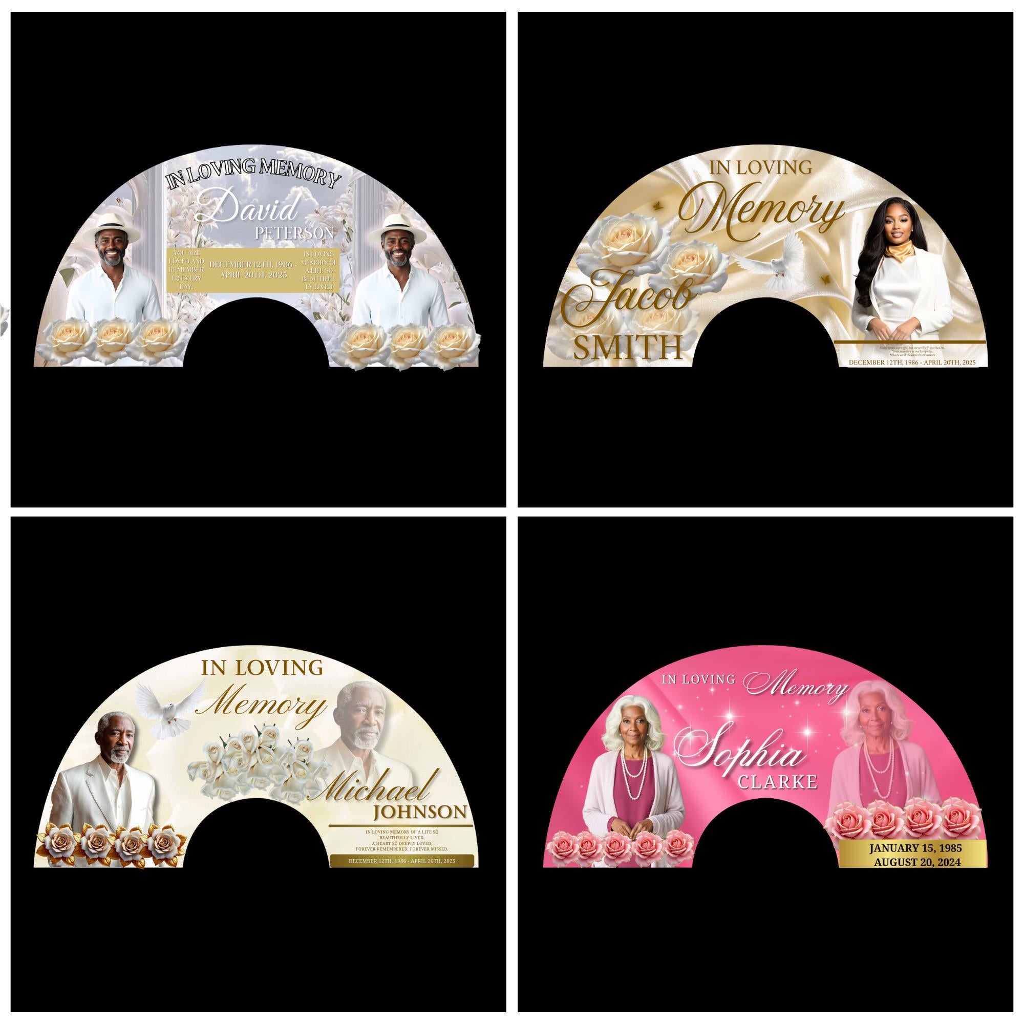 26 In Loving Memory Clack Fan Canva Editable Templates, In Loving Memory Templates, Memorial Canva Template, Funeral Memorial Clack Fan - Editable Memorial Canva Template