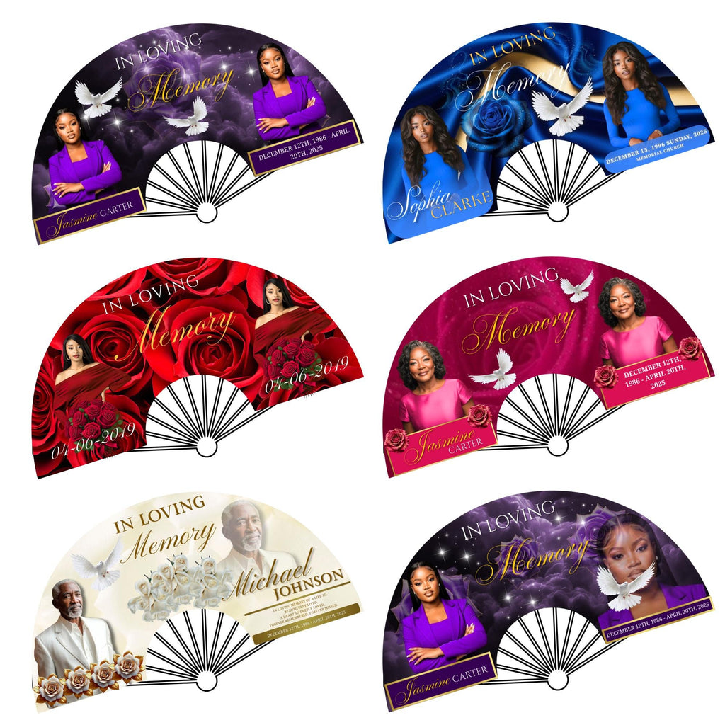 26 In Loving Memory Clack Fan Canva Editable Templates, In Loving Memory Templates, Memorial Canva Template, Funeral Memorial Clack Fan - Editable Memorial Canva Template