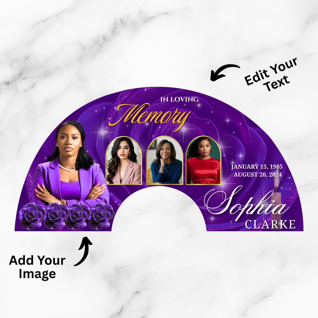 26 In Loving Memory Clack Fan Canva Editable Templates, In Loving Memory Templates, Memorial Canva Template, Funeral Memorial Clack Fan - Editable Memorial Canva Template