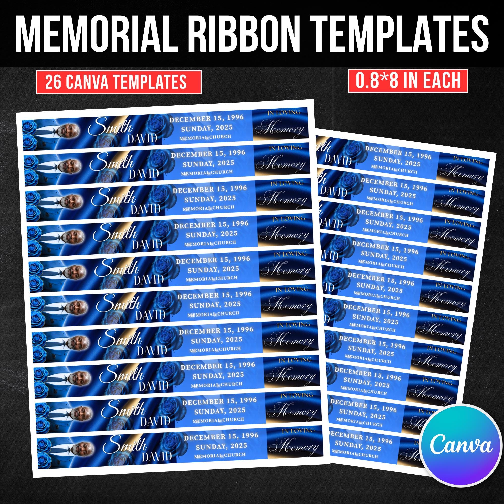 26 In Loving Memory Ribbon Canva Editable Template, Memorial Ribbon Templates, Rest in Piece Ribbon Design, Funeral Memorial Template - Editable Memorial Canva Template