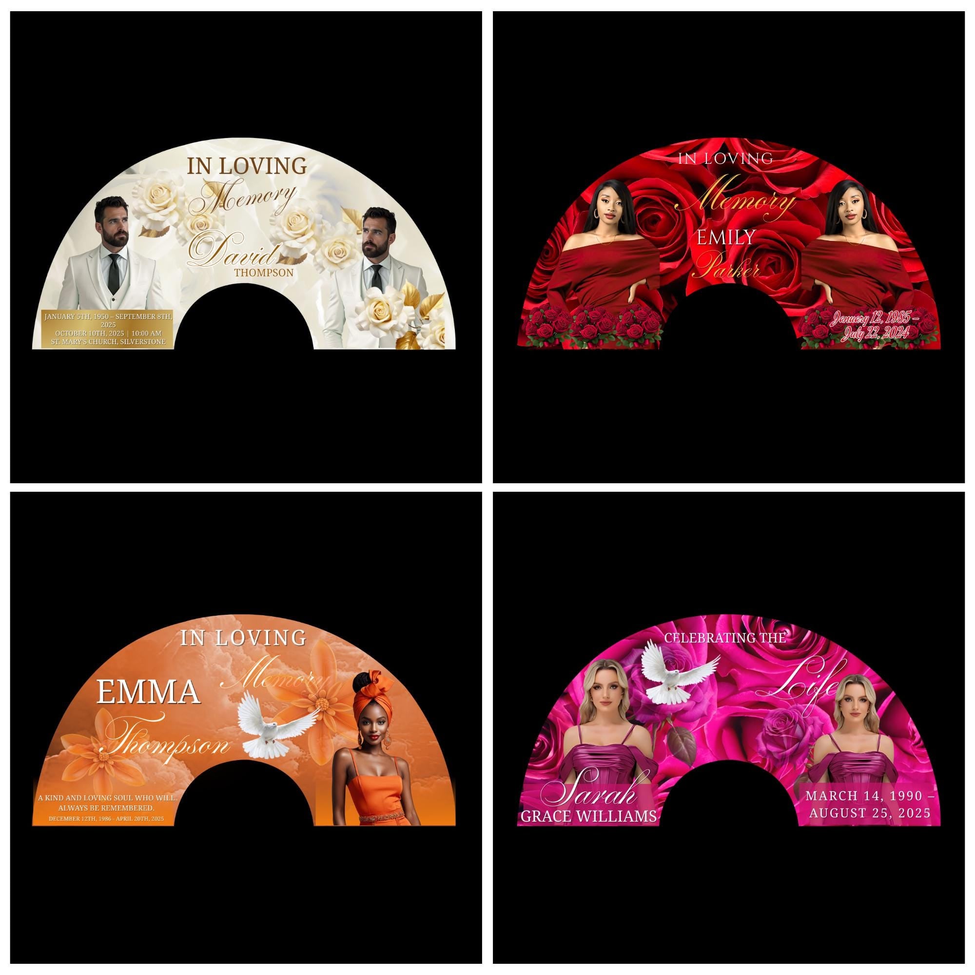 11 In Loving Memory Clack Fan Canva Editable Templates, In Loving Memory Templates, Memorial Canva Template, Funeral Memorial Clack Fan - Editable Memorial Canva Template