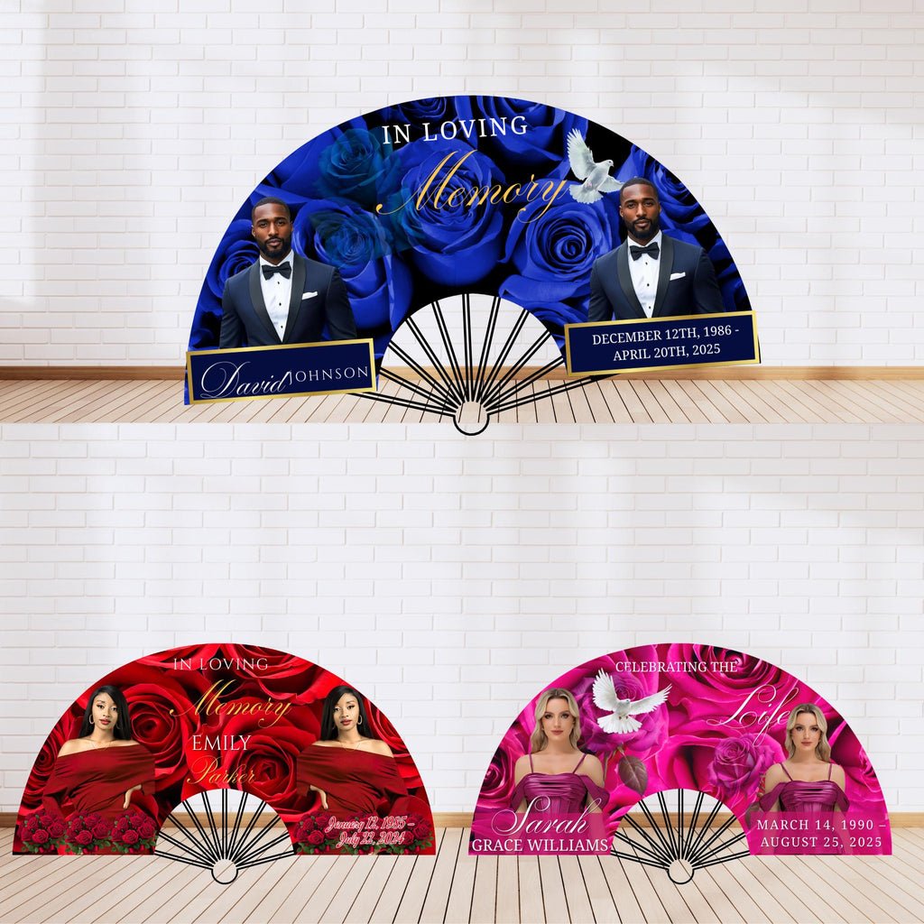 11 In Loving Memory Clack Fan Canva Editable Templates, In Loving Memory Templates, Memorial Canva Template, Funeral Memorial Clack Fan - Editable Memorial Canva Template