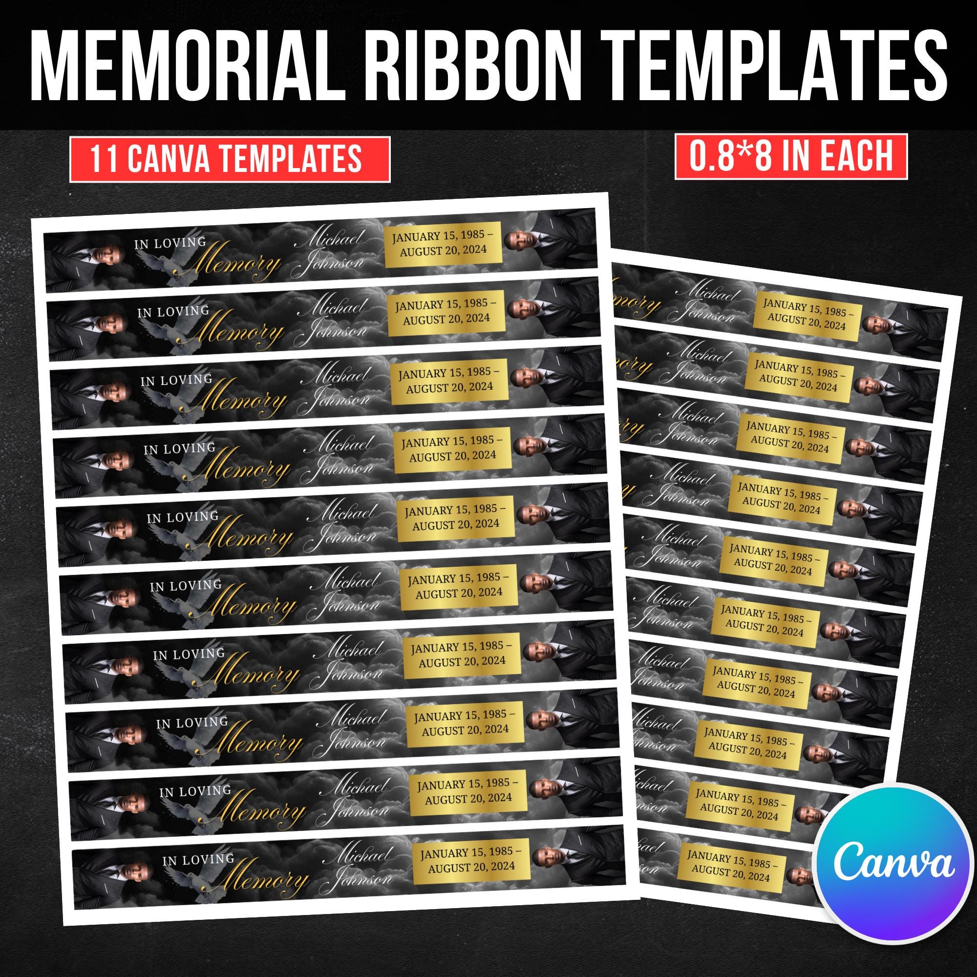 11 In Loving Memory Ribbon Canva Editable Template, Memorial Ribbon Templates, Rest in Piece Ribbon Design, Funeral Memorial Template - Editable Memorial Canva Template