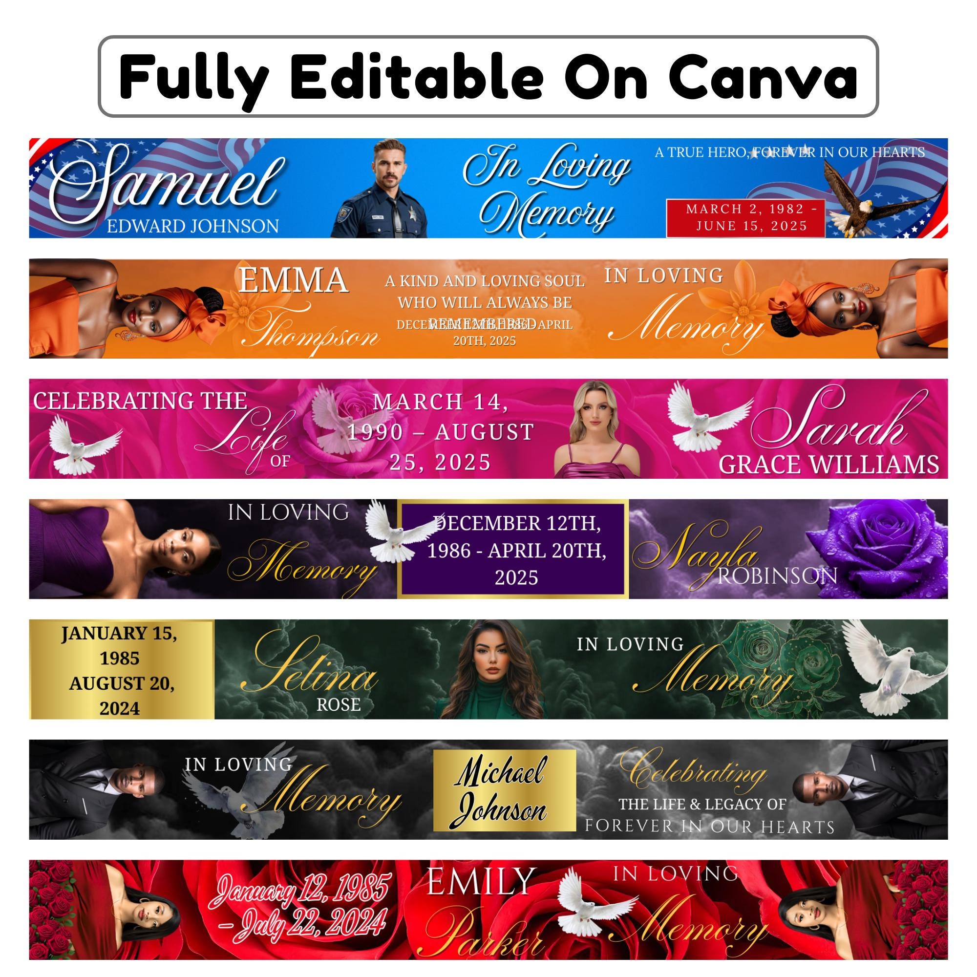 11 In Loving Memory Ribbon Canva Editable Template, Memorial Ribbon Templates, Rest in Piece Ribbon Design, Funeral Memorial Template - Editable Memorial Canva Template