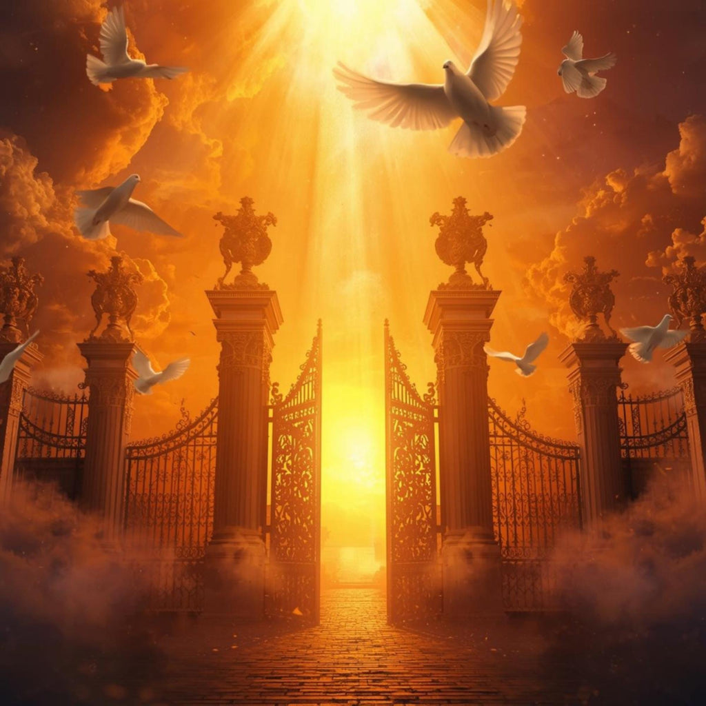60 Memorial Heaven Backgrounds Png Bundle, Memorial Backgrounds, In Loving Memory Backgrounds, Heaven Stair Steps & Gate, Rest In Peace - Editable Memorial Canva Template