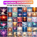 60 Memorial Heaven Backgrounds Png Bundle, Memorial Backgrounds, In Loving Memory Backgrounds, Heaven Stair Steps & Gate, Rest In Peace - Editable Memorial Canva Template