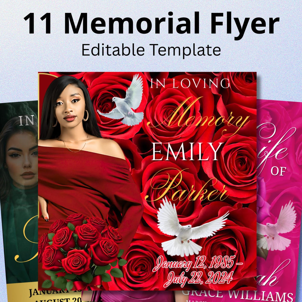 11 In Loving Memory Flyer Canva Editable Template, Memorial Remembrance Flyer, Rest In Peace, Forever In Our Memories, Digital Download - Editable Memorial Canva Template
