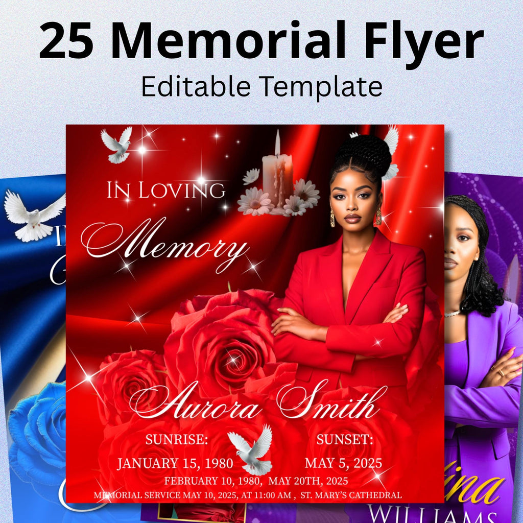 25 In Loving Memory Flyer Canva Editable Template, Memorial Remembrance Flyer, Rest In Peace, Forever In Our Memories, Digital Download - Editable Memorial Canva Template