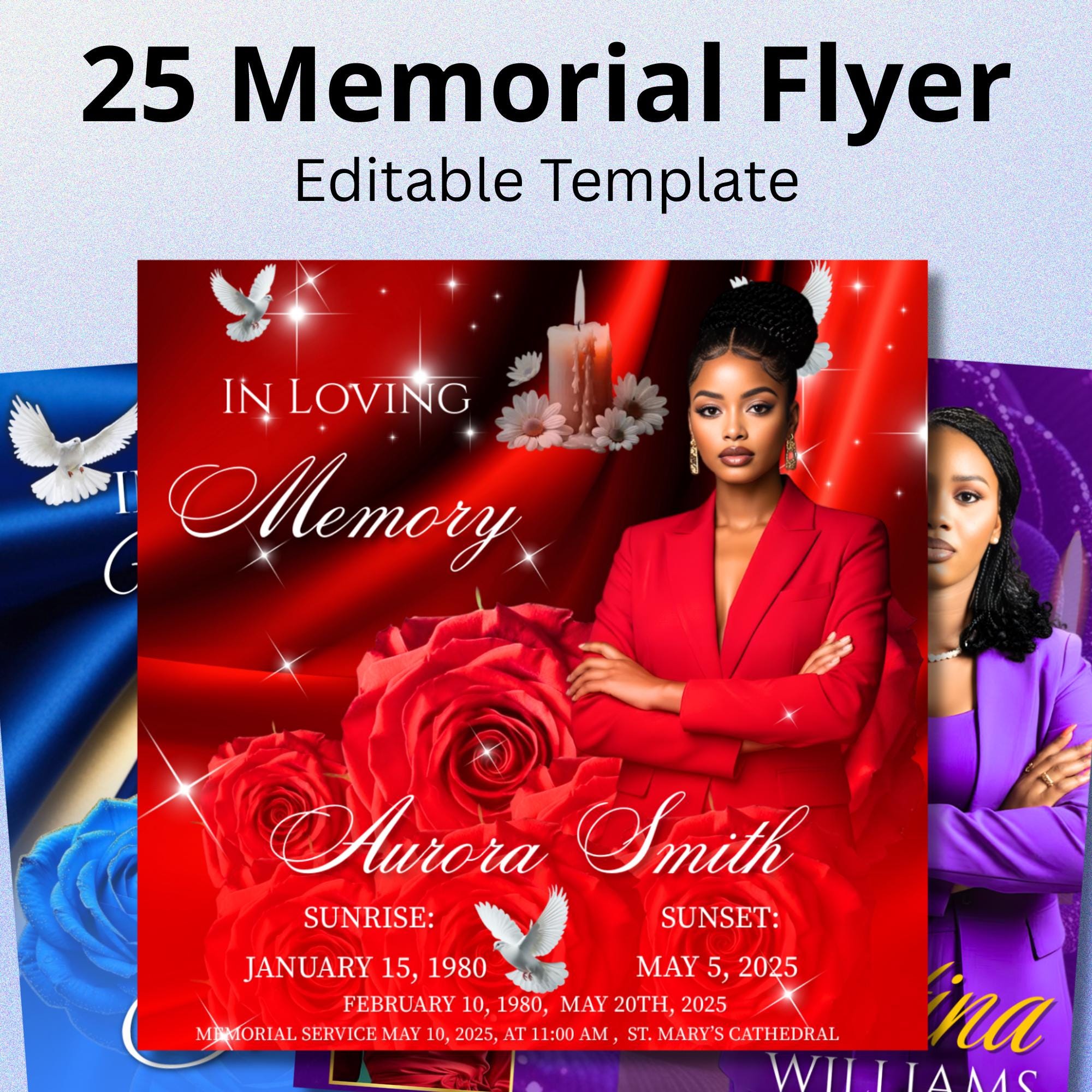 25 In Loving Memory Flyer Canva Editable Template, Memorial Remembrance Flyer, Rest In Peace, Forever In Our Memories, Digital Download - Editable Memorial Canva Template