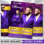 08 Purple In Loving Memory Funeral Program Template, Editable Bifold 11x8.5” Design, Obituary Celebration Of Life, Digital Download - Editable Memorial Canva Template
