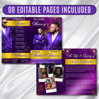08 Purple In Loving Memory Funeral Program Template, Editable Bifold 11x8.5” Design, Obituary Celebration Of Life, Digital Download - Editable Memorial Canva Template