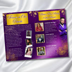 08 Purple In Loving Memory Funeral Program Template, Editable Bifold 11x8.5” Design, Obituary Celebration Of Life, Digital Download - Editable Memorial Canva Template