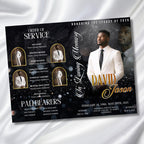 08 Black In Loving Memory Funeral Program Template, Memorial Editable Bifold 11x8.5” Design, Obituary Celebration Of Life, Digital Download - Editable Memorial Canva Template